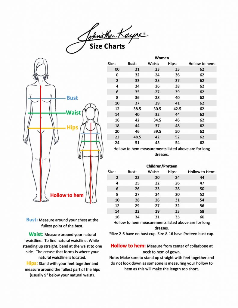 measurement dress size chart