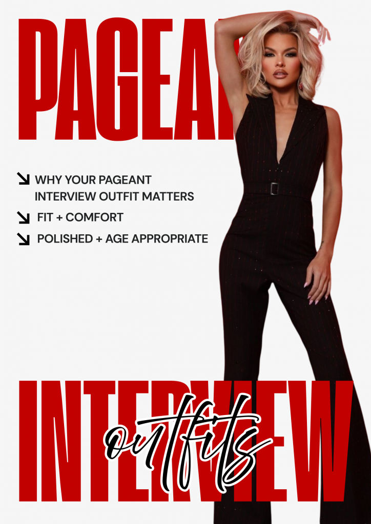 Pageant interview outfits guide featuring a stylish woman in a black tailored jumpsuit with plunging neckline and belt, promoting how to choose the perfect pageant interview dress, pageant interview outfit ideas, pageant competition interview attire, women’s pageant interview fashion, polished interview looks, age-appropriate pageant clothing, professional pageant wardrobe, modern pageant jumpsuit, confidence-building pageant interview style, beauty pageant interview tips.