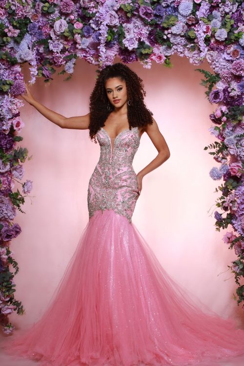 strapless open back dress Sura Strapless Lace Detail Maxi Dress Pink main image 0