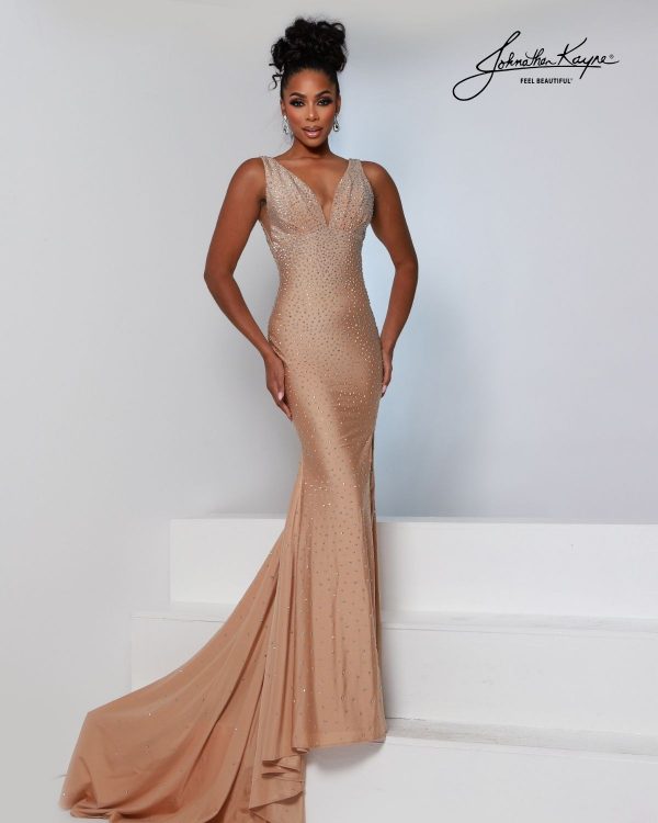 chinese dress ladies La Divine CD791 Fitted Stretchable Gown Sleeveless Front Leg Slit Ruched bodice; Perfect for Bridesmaids Gold / 6 main image 0